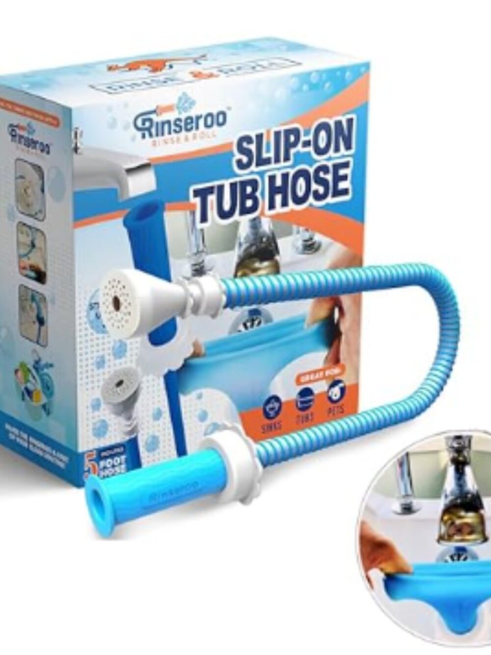 Rinseroo Slip-on Tub Hose Bathtub Faucet Sprayer for Pets, Hair & Cleaning EUC